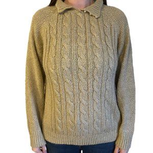 Liz Thomas Vintage Tan Cable Knit Sweater with faux Pearl Buttons